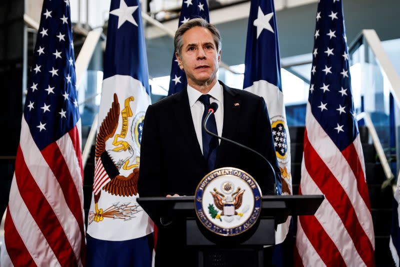 Newly confirmed U.S. Secretary of State Antony Blinken participates in State Department welcome ceremony in Washington