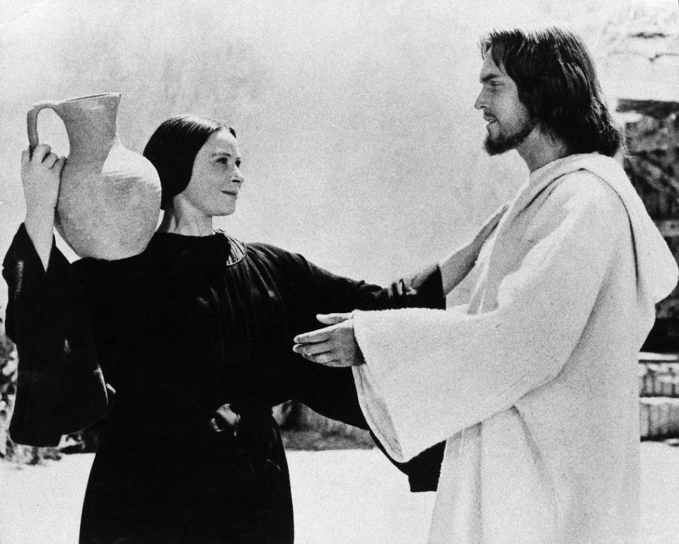 FILE - In this 1961 file photo, Mary, played by Siobhan McKenna, greets Jesus, played by Jeffrey Hunter, in a scene from the film "King of Kings", filmed on location in Spain and directed by Nicholas Ray. (AP Photo, File)