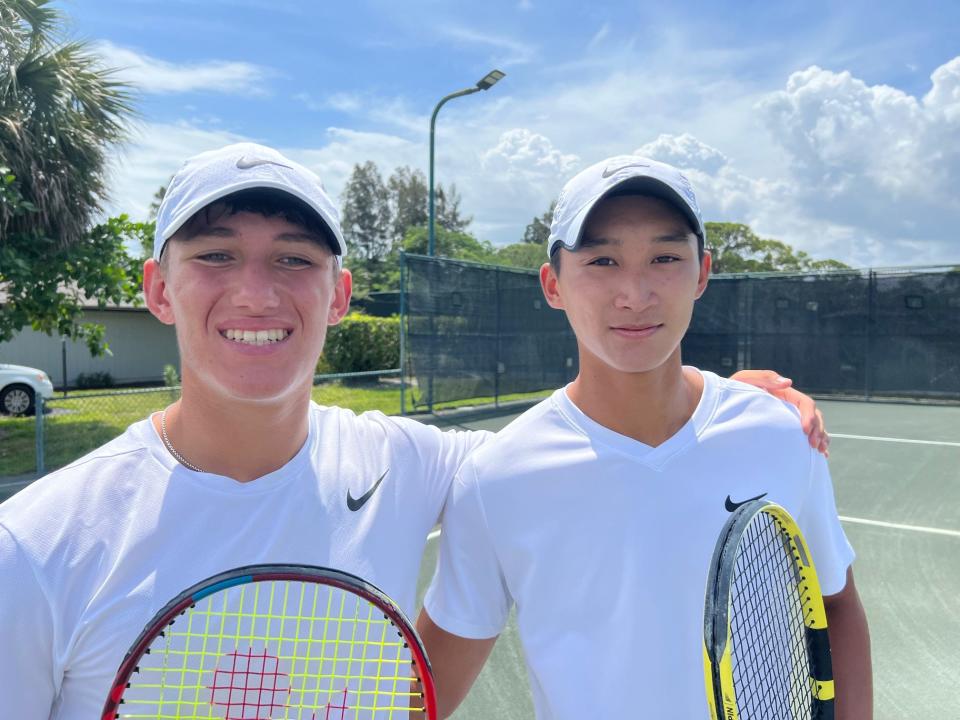 Lev Seidman (left) lost his first ever pro match to Timothy Phung (right) at the Mardy Fish Children's Foundation event on Monday, April 24, 2023 in Vero Beach.