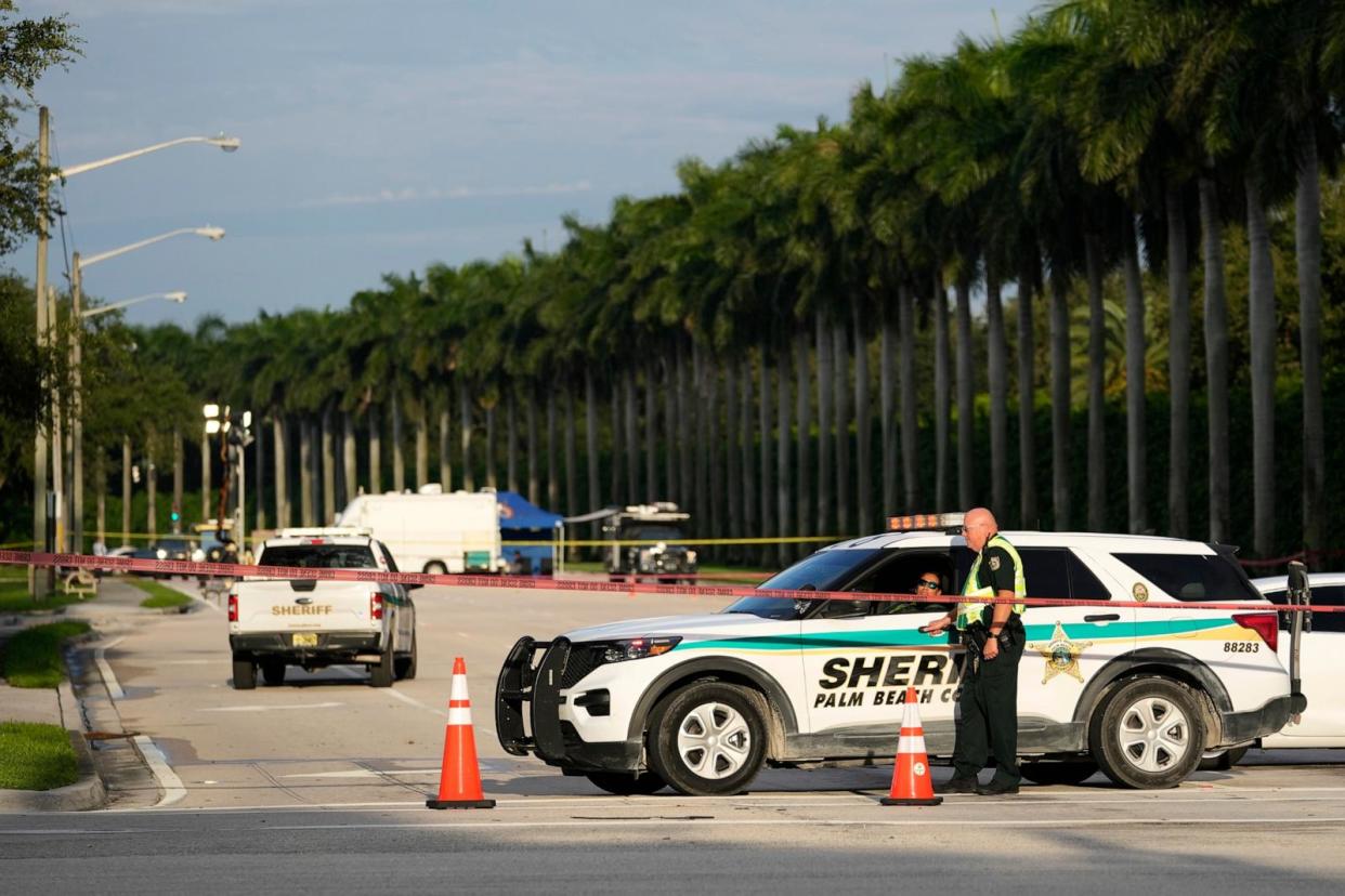 PHOTO: A Palm Beach County Sheriff's officer works outside Trump International Golf Club after the apparent assassination attempt on Republican presidential candidate and former President Donald Trump, Sept. 16, 2024, in West Palm Beach, Florida. (Lynne Sladky/AP)