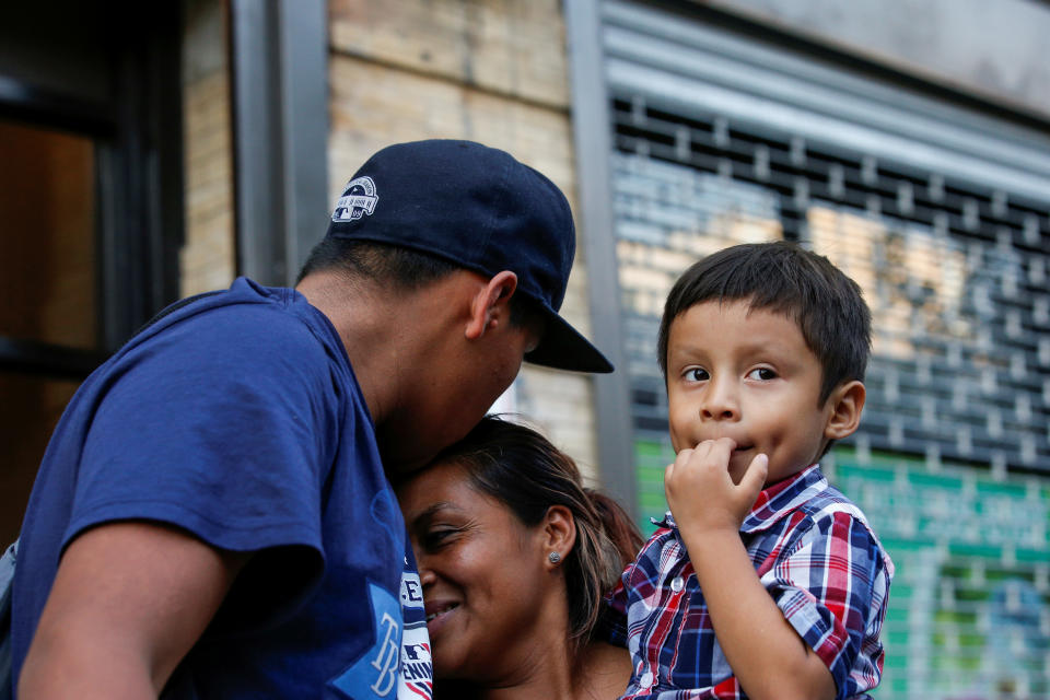 Rosayra Pablo-Cruz, a Guatemalan mother who had been separated from her two sons, leaves the Cayuga Center after being reunited with them in New York City, July 13, 2018. (Photo: Brendan McDermid/Reuters)