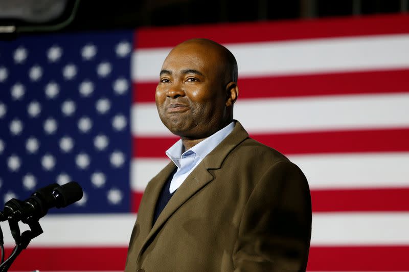 FILE PHOTO: Democratic U.S. Senate candidate Jaime Harrison speaks at a watch party during Election Day in Columbia, South Carolina