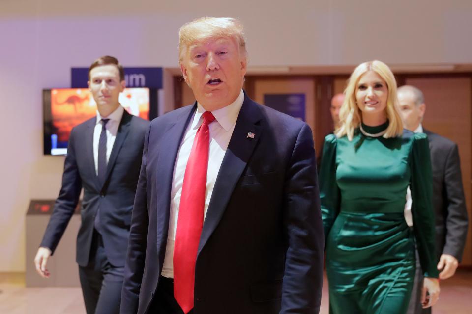 President Donald Trump, Ivanka Trump and Jared Kushner at the World Economic Forum in Davos, Switzerland, on Jan. 21, 2020.