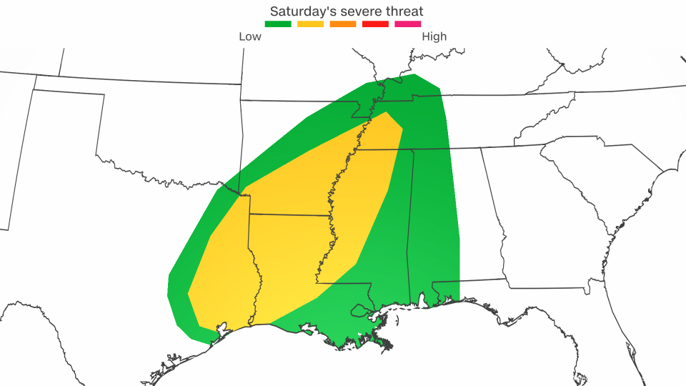 Severe thunderstorms are possible in portions of the South on Saturday. - CNN Weather