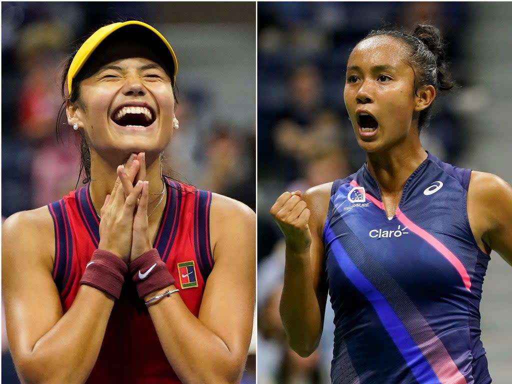 Emma Raducanu, left, and Leylah Fernandez will do battle in the US Open final (Frank Franklin II/Seth Wenig/AP) (pa)