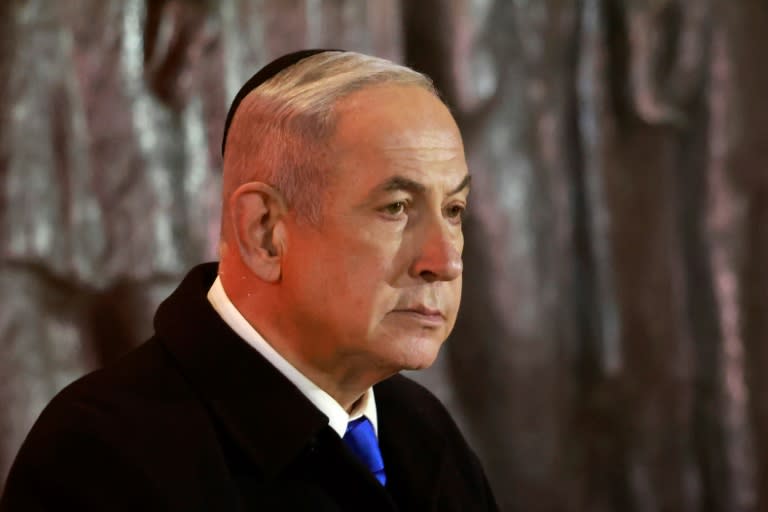 Netanyahu was speaking at a Holocaust Remembrance Day ceremony at the Yad Vashem memorial in Jerusalem (Menahem Kahana)