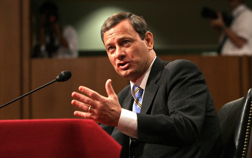 Supreme Court Chief Justice nominee John Roberts speaks during the third day of his confirmation hearings on Capitol Hill in Washington, D.C., on September 14, 2005. / Credit: Chuck Kennedy/MCT/Tribune News Service via Getty Images