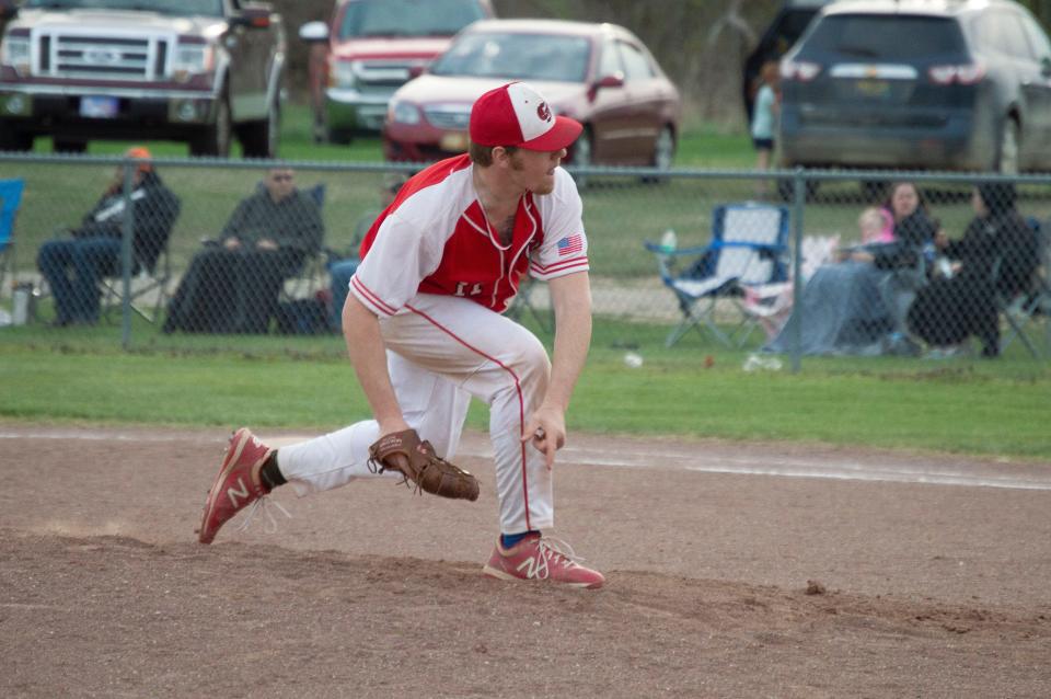 Camden-Frontier senior Brayden Miller would relief pitch after fellow senior Rodney Weir struck out eight in four innings. Miller struck out four batters over three innings and then earned the win.
