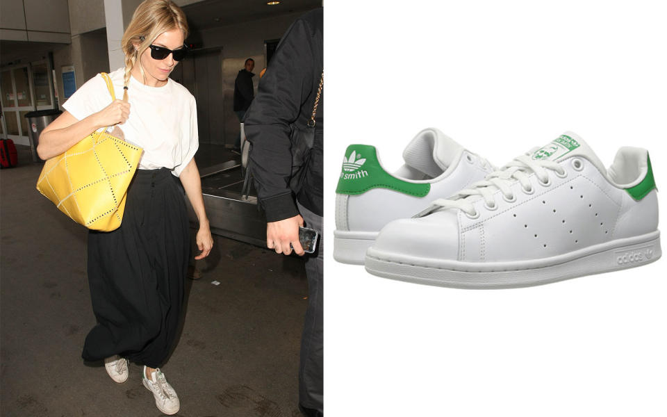 <p>Slim, sleek, comfy and cute. Originally meant for playing tennis in 1971, the Stan Smith sneaker embodies everything you want in a tennis shoe. With its clean aesthetic that appeals to both men and women alike, it’s been turned into a staple of style that’s sure to keep you comfy while traveling.</p> <p><strong>To buy:</strong> <a rel="nofollow noopener" href="http://www.anrdoezrs.net/links/7876402/type/dlg/sid/TLFASsheG1CS11_ComfyCelebShoesMay17/http://www.zappos.com/p/adidas-originals-stan-smith-footwear-white-footwear-white-green-1/product/8808872/color/664133" target="_blank" data-ylk="slk:zappos.com;elm:context_link;itc:0;sec:content-canvas" class="link ">zappos.com</a>, $75</p>