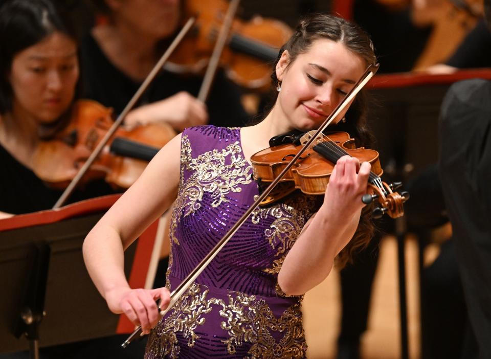 Alina Baron plays the violin during the Salute to Youth concert at Abravanel Hall in Salt Lake City on Wednesday, Nov. 22, 2023. | Scott G Winterton, Deseret News