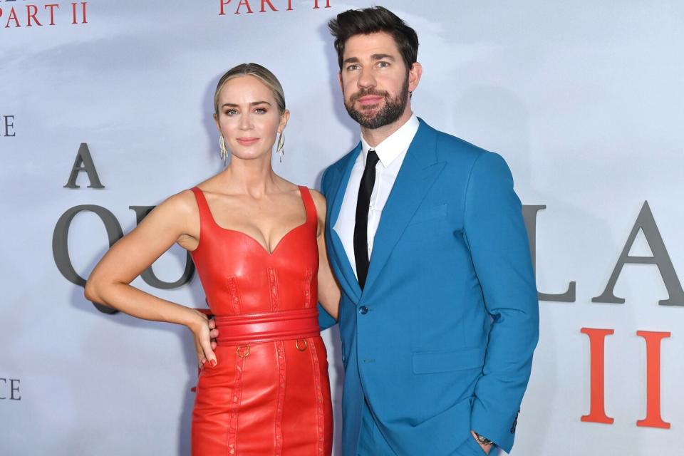 Emily Blunt (L) and husband US actor John Krasinski attend Paramount Pictures' "A Quiet Place Part II" world premiere