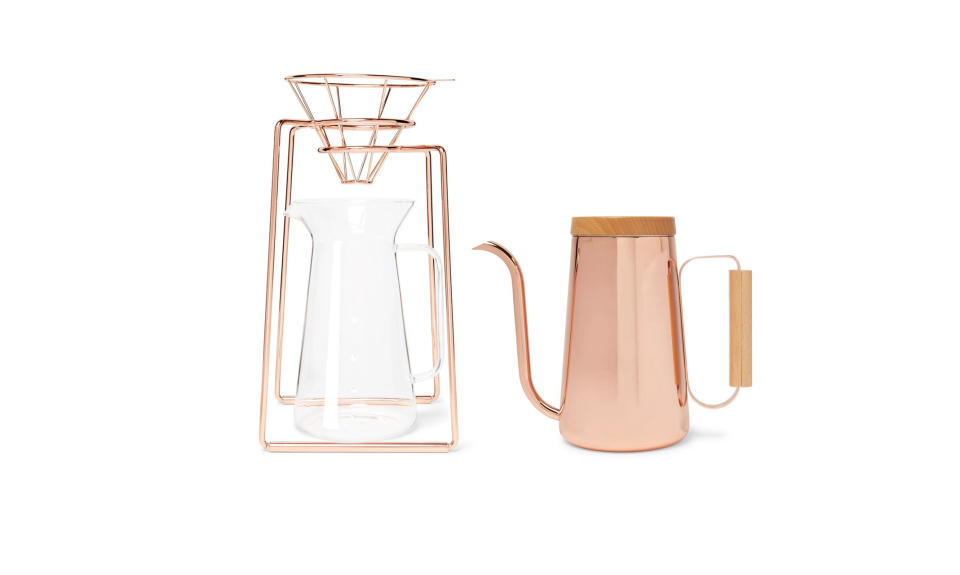 <p>H.A.N.D. copper-tone coffee set, $300, <a rel="nofollow noopener" href="https://www.mrporter.com/en-us/mens/toast_living/h-a-n-d-copper-tone-coffee-set/1017310" target="_blank" data-ylk="slk:mrporter.com;elm:context_link;itc:0;sec:content-canvas" class="link ">mrporter.com</a> </p>