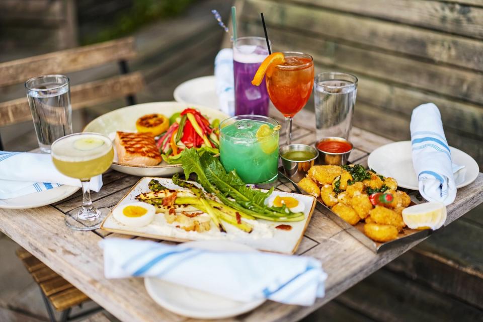 Table of food and drinks at Gallow Green