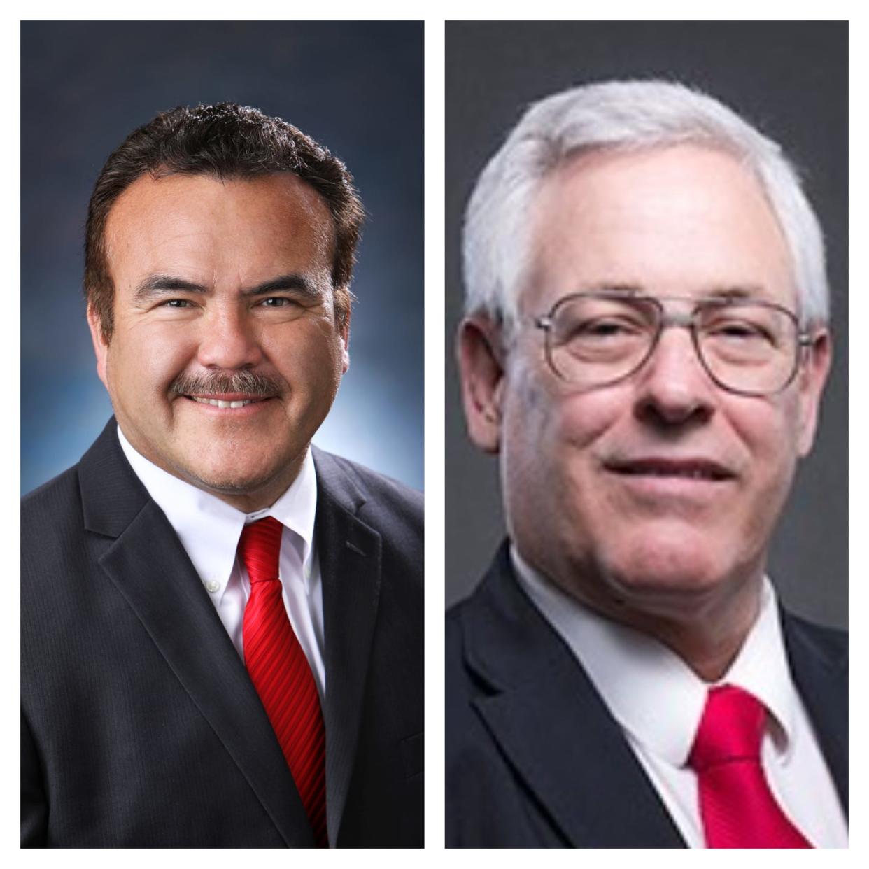 Superintendent of Schools Ted Alejandre (left) wields a vast campaign treasure chest and endorsement list while challenger Ken Larson takes a populist tenor.