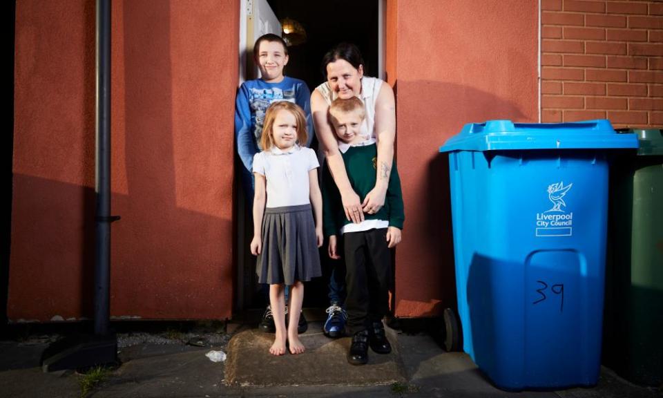 Kim Bills at home with three of her children: Callum, 14, Jordan, eight, and Jayda, seven.