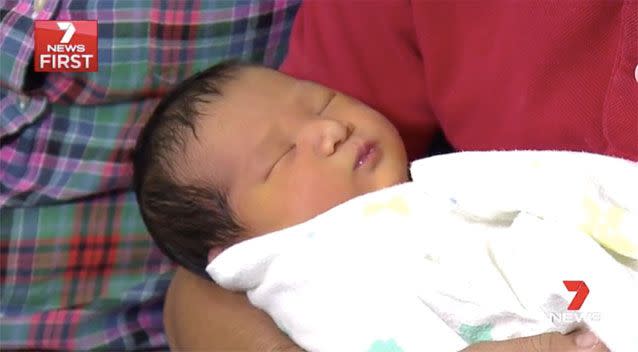 Little Abel was born just eight minutes after his mum's waters broke. Source: 7News