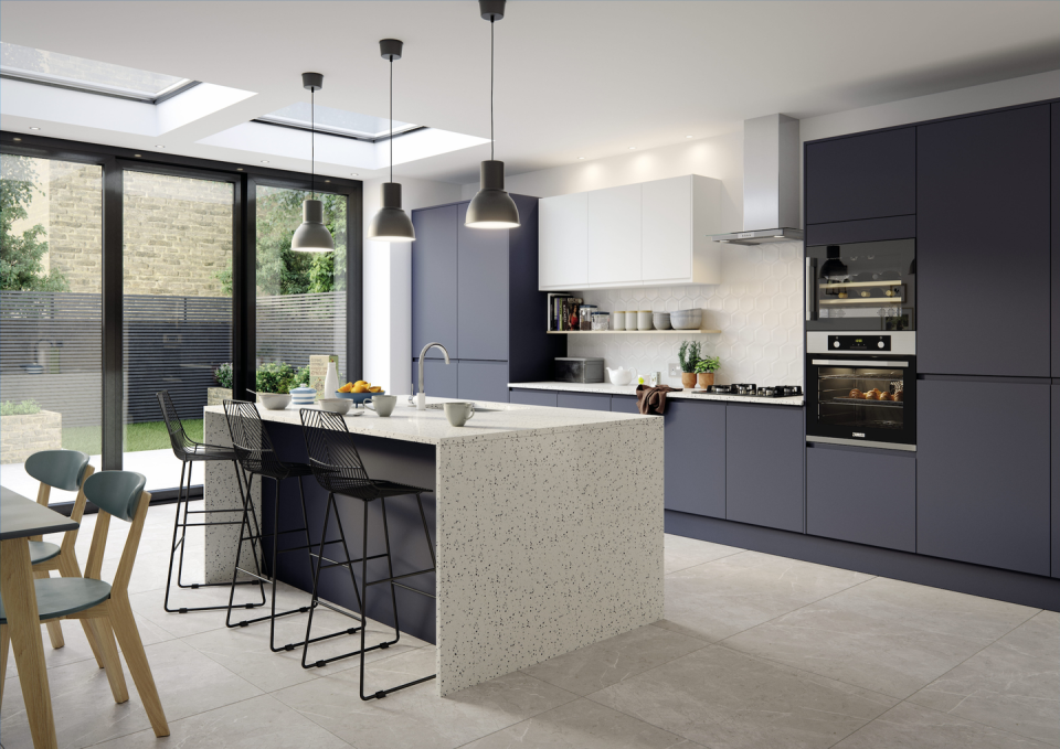 <p>A kitchen island is a great way to add more countertop space, as well as an extra spot to dine. If you've got <a href="https://www.housebeautiful.com/uk/decorate/kitchen/g26858260/dark-colour-kitchen-ideas/" rel="nofollow noopener" target="_blank" data-ylk="slk:dark kitchen;elm:context_link;itc:0;sec:content-canvas" class="link ">dark kitchen</a> cabinets, why not create a style statement by choosing an island in a different shade? </p><p>• 'Luna' kitchen in matt midnight by <a href="https://www.magnet.co.uk/kitchens/all-kitchens/luna/" rel="nofollow noopener" target="_blank" data-ylk="slk:Magnet Kitchens;elm:context_link;itc:0;sec:content-canvas" class="link ">Magnet Kitchens</a> </p>