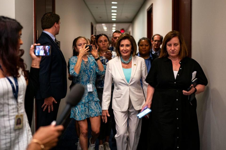 WASHINGTON, DC - JULY 23: Rep. Nancy Pelosi (D-CA) departs a Democratic Caucus meeting at the U.S. Capitol on July 23, 2024 in Washington, DC. The former Speaker of the House worked behind the scenes to encourage other members of the Democratic party to enable the President to drop out of the presidential race. (Photo by Kent Nishimura/Getty Images)
