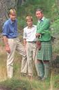 <p>Harry smiles for photographers with Prince William and Prince Charles in Balmoral, Scotland. </p>