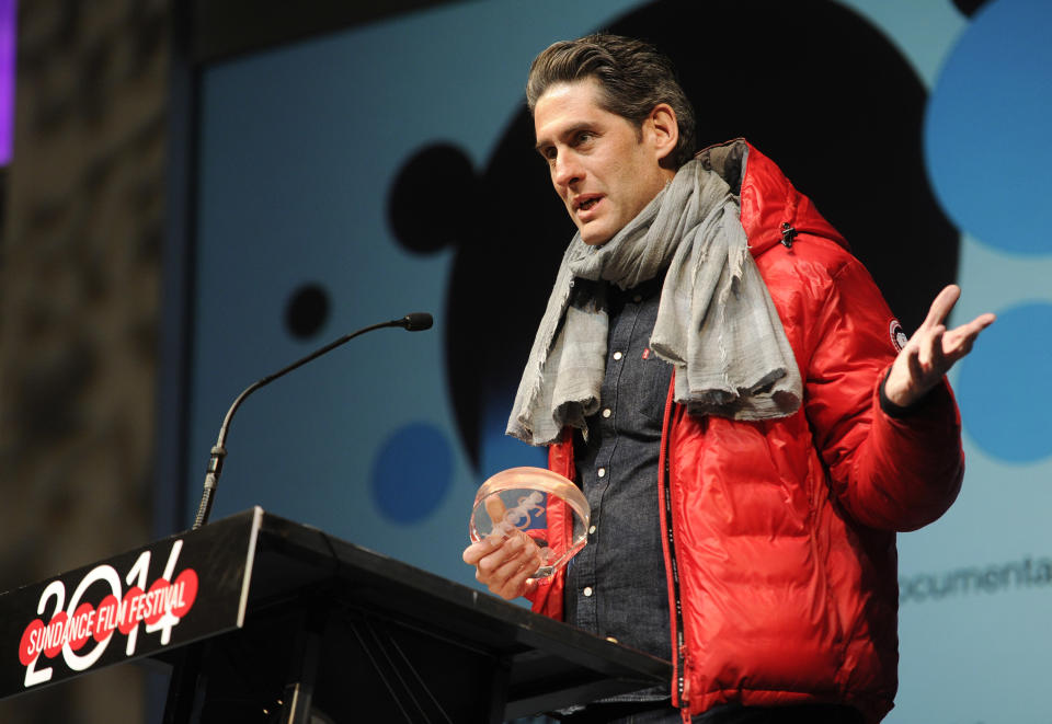 Nadav Schirman, director of "The Green Prince," accepts the Audience Award: World Cinema Documentary during the 2014 Sundance Film Festival Awards Ceremony on Saturday, Jan. 25, 2014, in Park City, Utah. (Photo by Chris Pizzello/Invision/AP)