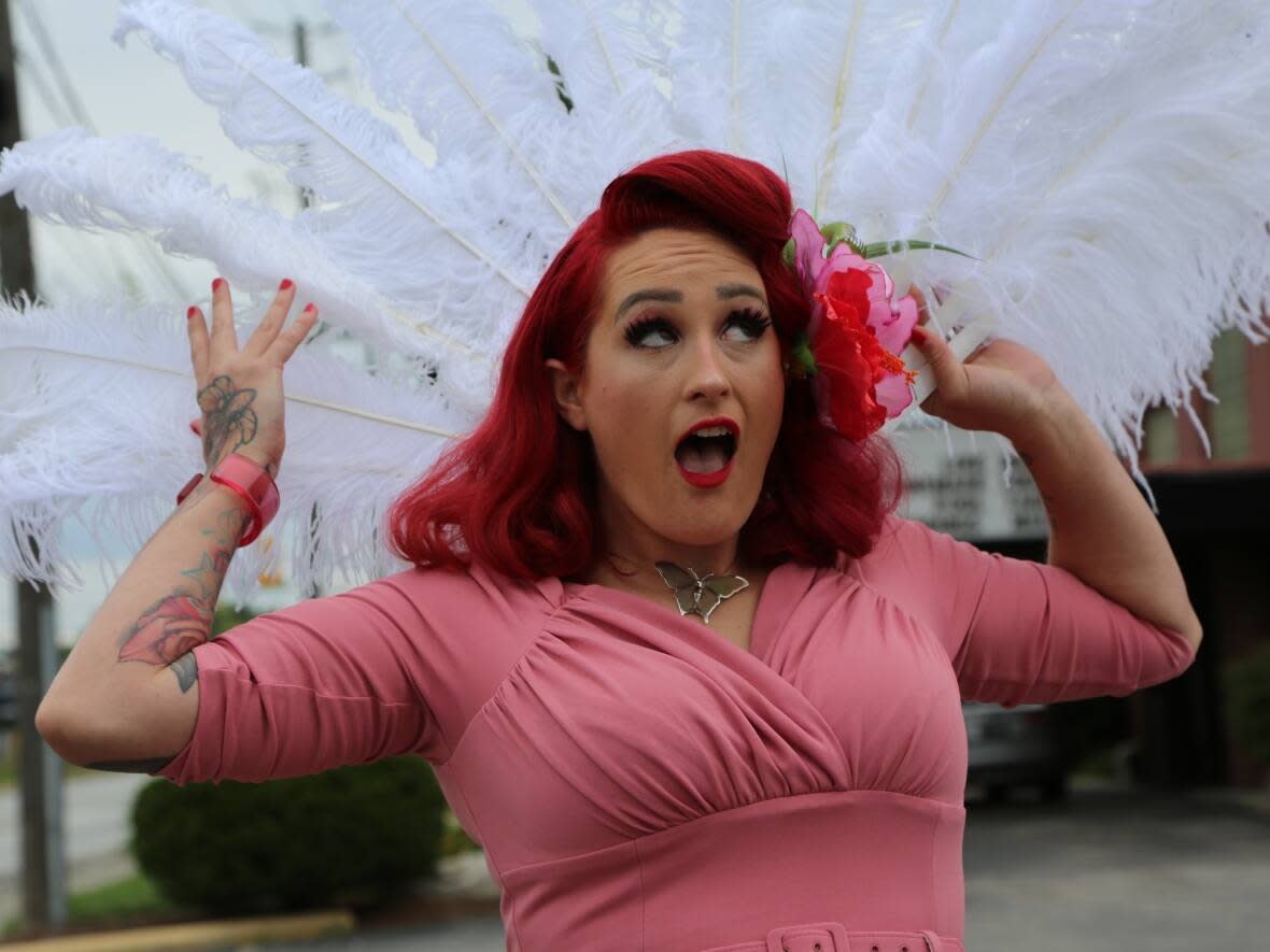 Nicole Coffman, whose stage name is Miss Mercury Retrograde, will be performing two numbers as part of the new variety show 'Speaking Out: Uteruses Unite.' The production hits the stage in Windsor, Ont., Friday.  (Jacob Barker/CBC - image credit)