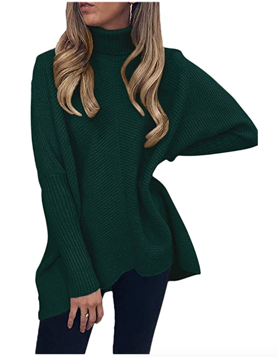 Anrabess Women's Long Turtleneck in Green. Image via Amazon.