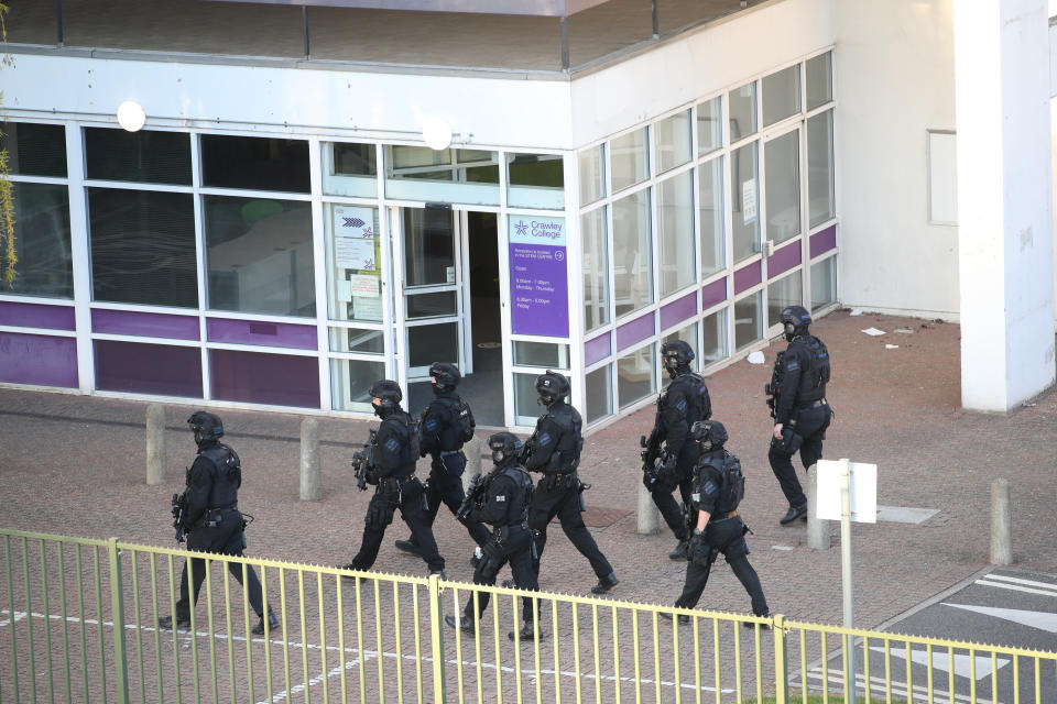 Armed police at Crawley College, Crawley, West Sussex, following 