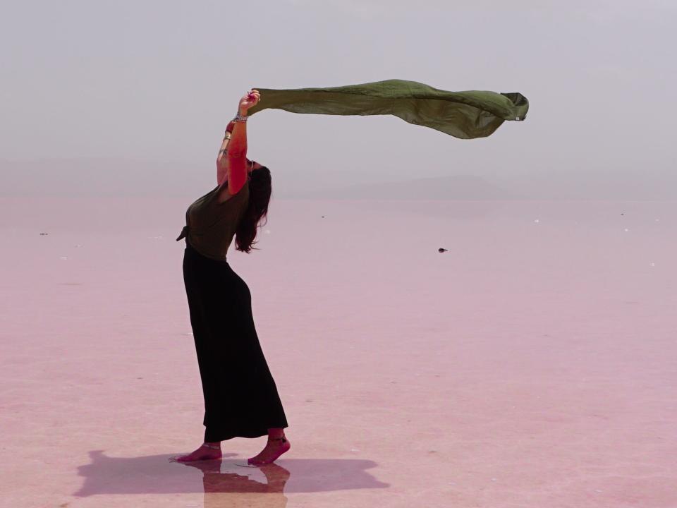 Kate Boardman at the Pink Lake, Iran.