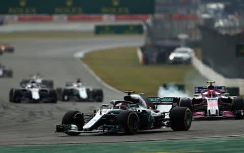 HOCKENHEIM, GERMANY - JULY 22: Lewis Hamilton of Great Britain driving the (44) Mercedes AMG Petronas F1 Team Mercedes WO9 on track during the Formula One Grand Prix of Germany at Hockenheimring on July 22, 2018 in Hockenheim, Germany.  - Credit: getty images