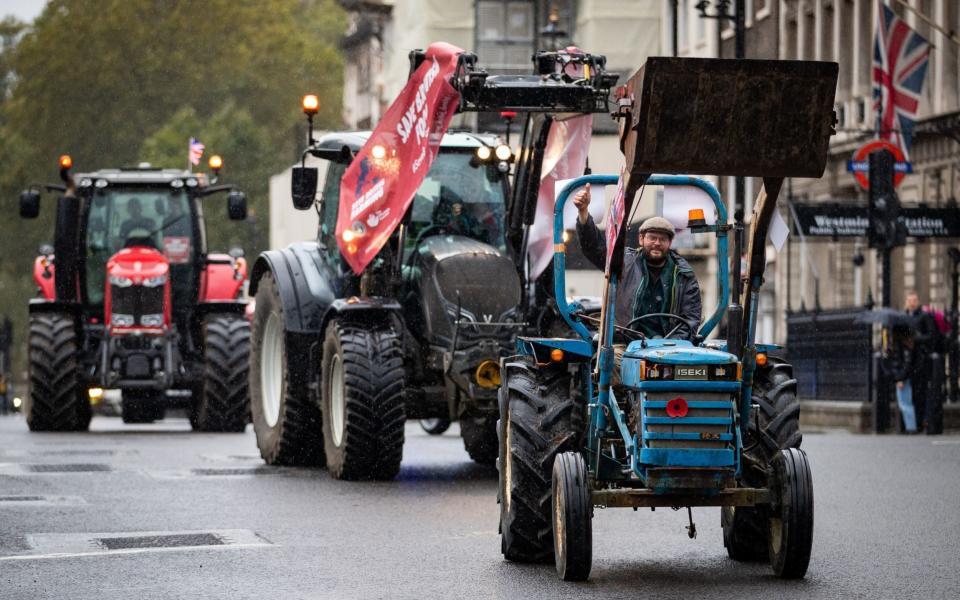 Campaigners from the Save British Farming drove through the centre of London in protest against the Agricultural Bill - Aaron Chown/PA