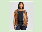 <p>Ava & Viv Pleated Metallic Bomber, $35, <a rel="nofollow noopener" href="https://www.target.com/p/women-s-plus-size-pleated-metallic-bomber-jacket-ava-viv-153/-/A-52377431#lnk=sametab&preselect=52293643" target="_blank" data-ylk="slk:Target;elm:context_link;itc:0;sec:content-canvas" class="link ">Target</a> (Photo: Target) </p>