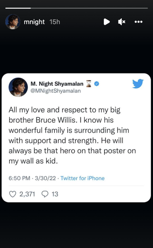 M. Night Shyamalan says Bruce Willis still hero after diagnosis