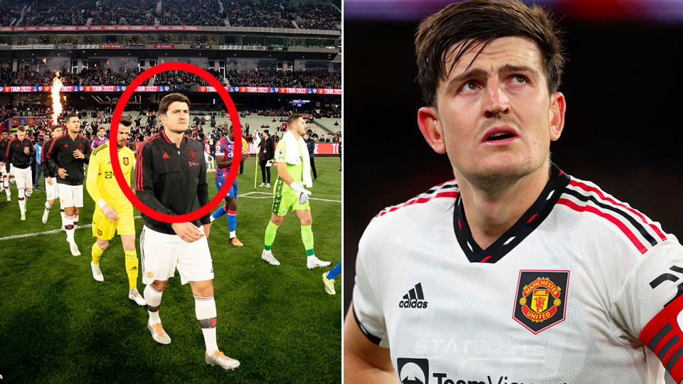 Harry Maguire was booed by fans at the MCG during Manchester United's pre-season win against Crystal Palace. Pic: Getty