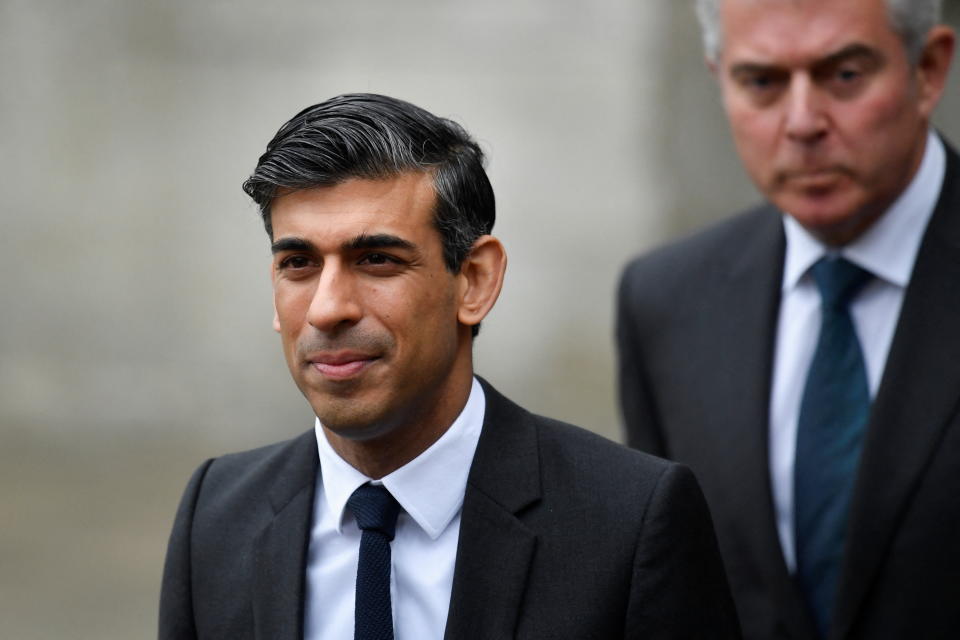 British Chancellor of the Exchequer Rishi Sunak leaves after a service of thanksgiving for late Prince Philip, Duke of Edinburgh, at Westminster Abbey in London, Britain, March 29, 2022. REUTERS/Toby Melville