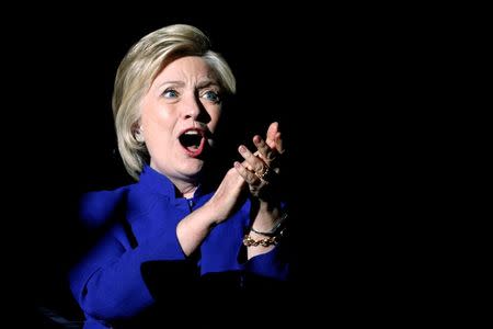 U.S. Democratic presidential candidate Hillary Clinton greets the crowd at a campaign rally at the Greek Theatre in Los Angeles, California, U.S. June 6, 2016. REUTERS/Lucy Nicholson