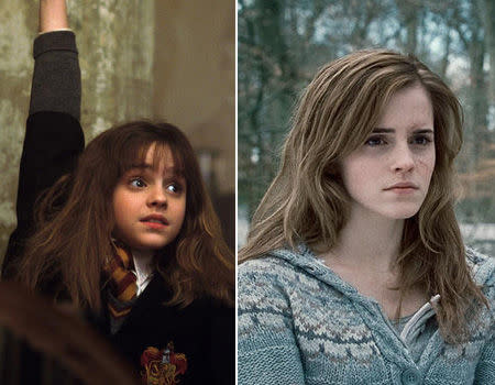 <p>Emma Watson has played the role of Hermione Granger in "Harry Potter" for the last 10 years, taking on Hermione at the young age of 10. Moving from a young, know-it-all book worm in "Philosopher's Stone" to a blossoming young woman in "Deathly Hallows," Emma created waves earlier this year after cutting off all her hair to celebrate the end of a decade of playing Hermione. Emma is currently studying at Brown University in the US. So what's coming up for Hermione in "Deathly Hallows?" Hermione must stand on her own, away from her books and the walls of Hogwarts as she hunts down Voldermort with Harry and Ron (with a few kissing scenes thrown in for good measure).</p>
