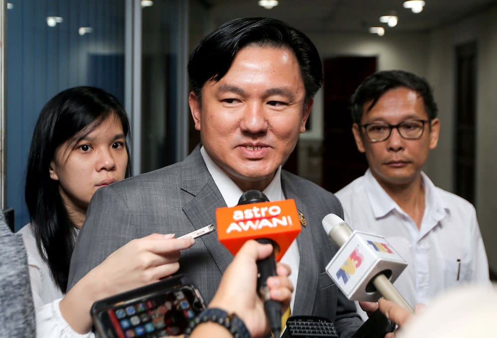 Perak executive councillor Paul Yong speaks to reporters at his office at the State Secretariat Building in Ipoh July 12, 2019. — Picture by Farhan Najib