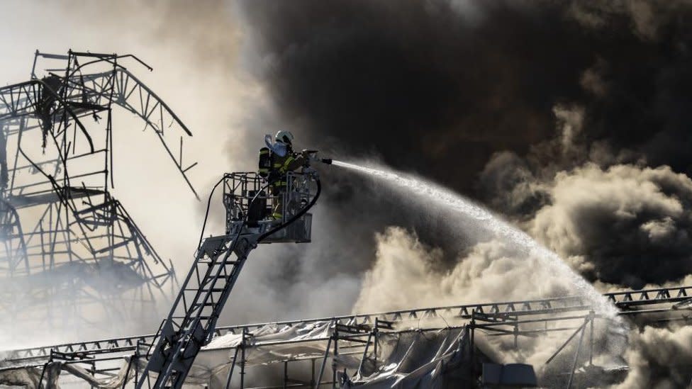 Smoke filled the air in the centre of Copenhagen and the fire was only declared under control on Tuesday afternoon