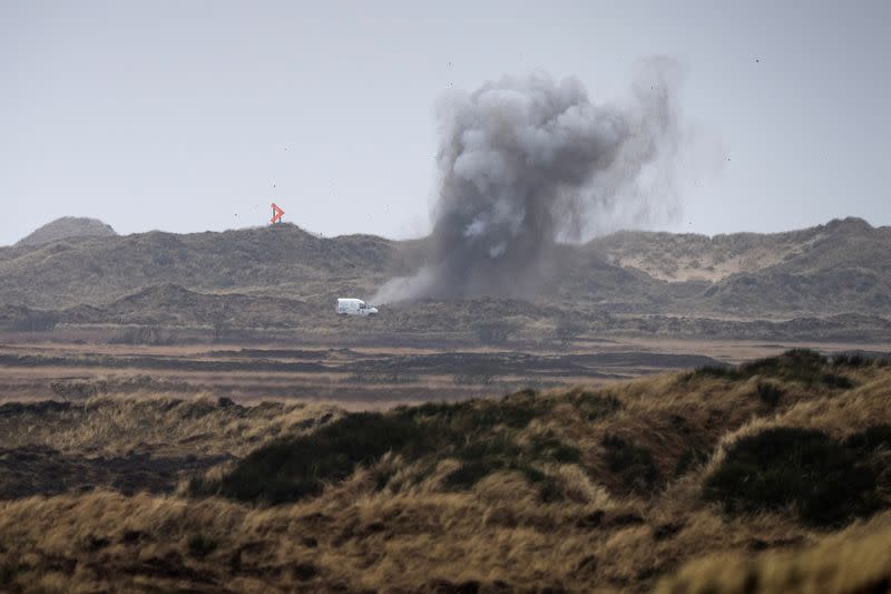 Dynamic Front military exercise led by the United States takes place in a training area, in Oksbol