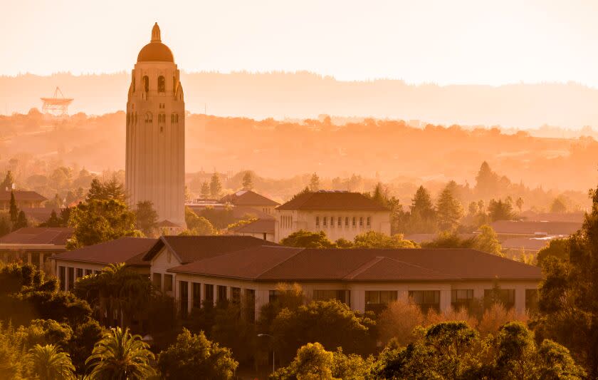 Stanford University's Hoover Tower rises above the Stanford campus