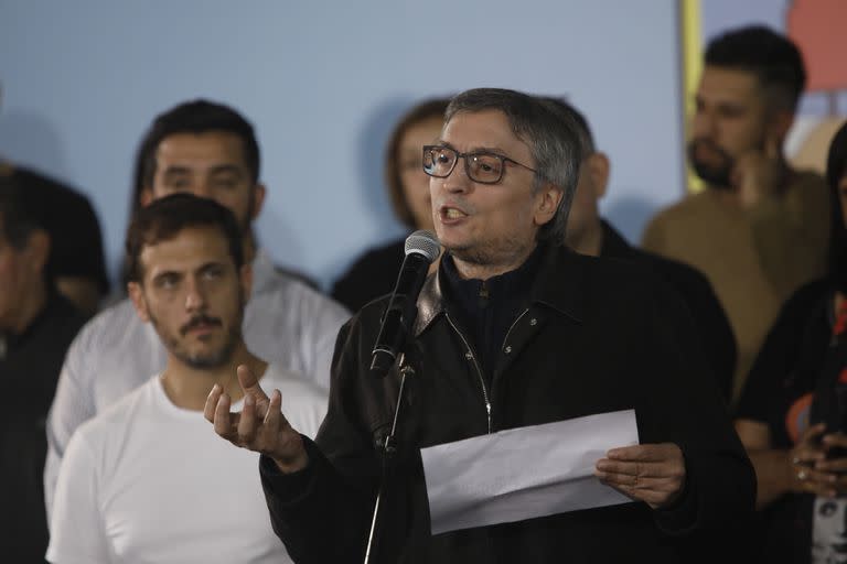 En el Club Podesta del partido de Lanus, Maximo Kirchner presidente del partido Justicialista, hace su discurso en el "Encuentro con la militancia". 