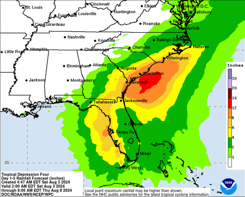 Tropical depression four could bring a good bit of rain to Florida over the weekend.