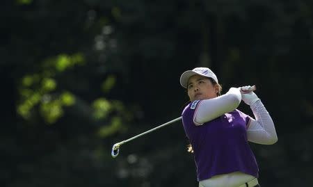 Park In-bee of South Korea hits off the ninth fairway during the first round of the LPGA Canadian Women's Open golf tournament in Coquitlam, British Columbia August 23, 2012. REUTERS/Andy Clark