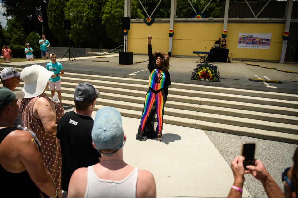 Drag performer Morgan Richards preforms at the Fayetteville PrideFest on Saturday, June 25, 2022, at Festival Park.