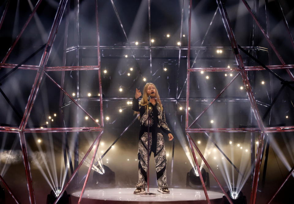 Sam Ryder from United Kingdom performs during the dress rehearsal ahead of the grand final of the 2022 Eurovision Song Contest, in Turin, Italy, May 13, 2022. REUTERS/Yara Nardi