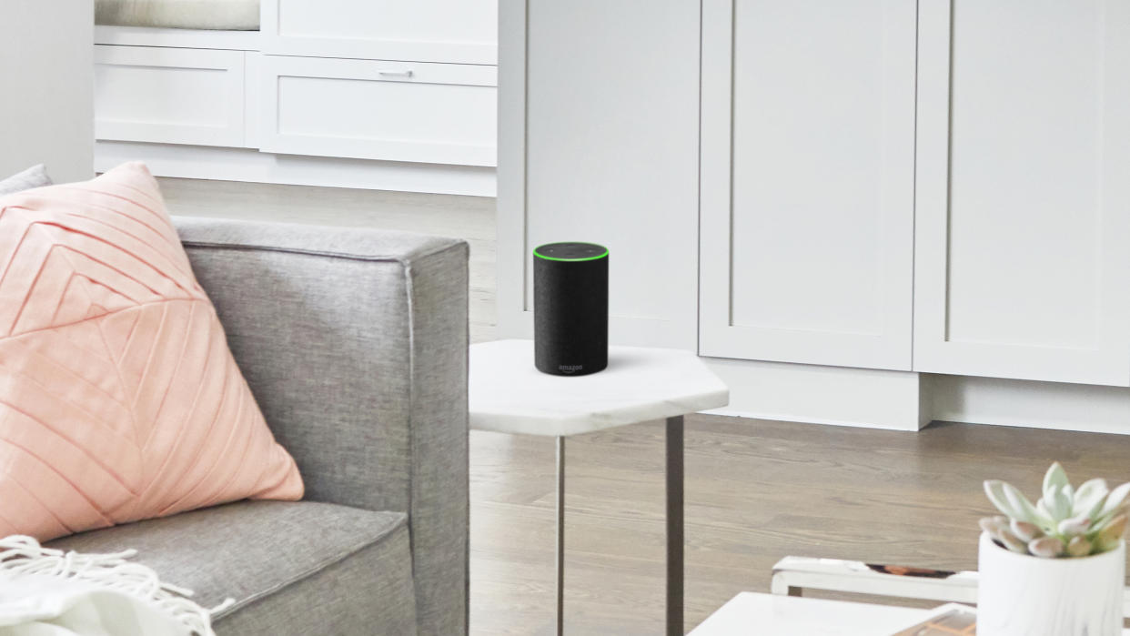  A photo of an Amazon Echo in a home. 