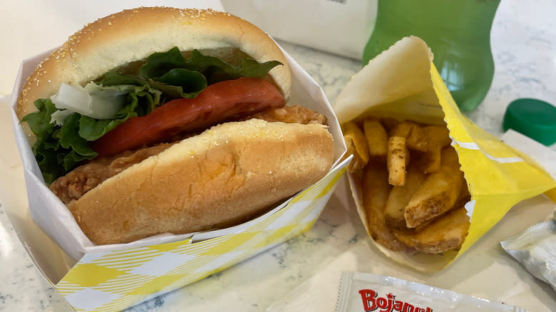 Bojangles chicken sandwich and fries