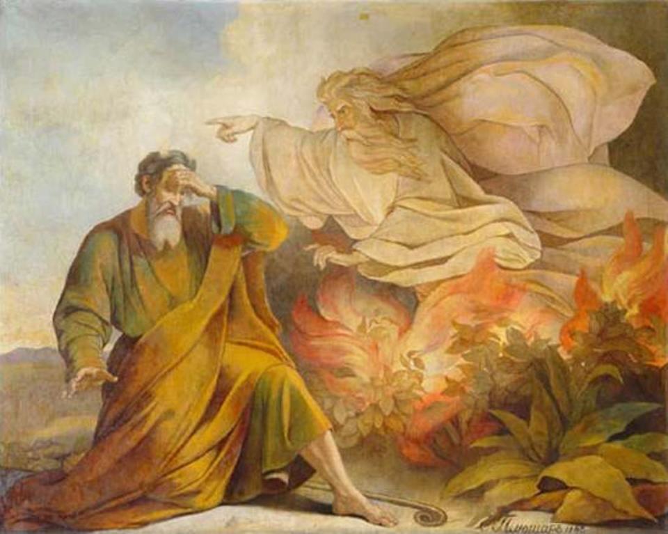 <span class="caption"><em>Dios se aparece a Moisés en la zarza ardiente</em>, por Eugene Pluchart.</span> <span class="attribution"><a class="link " href="https://commons.wikimedia.org/wiki/File:Moses_Pluchart.jpg" rel="nofollow noopener" target="_blank" data-ylk="slk:Catedral de San Isaac, San Petersburgo/Wikimedia Commons;elm:context_link;itc:0;sec:content-canvas">Catedral de San Isaac, San Petersburgo/Wikimedia Commons</a></span>