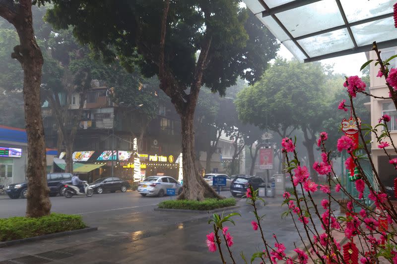 A view of traffic amid air pollution in Hanoi