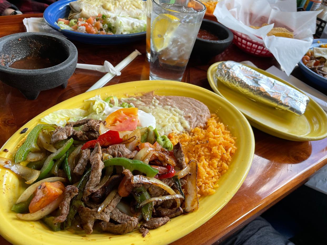 The fajita lunch special at Casa Del Rio in Wadsworth comes with a choice of chicken or steak served with beans, rice, sour cream, guacamole salad and tortillas for $9.99.